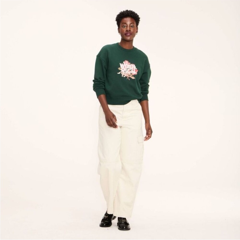 Woolrich for Target Women's Floral Graphic Print Pullover Sweatshirt Green
